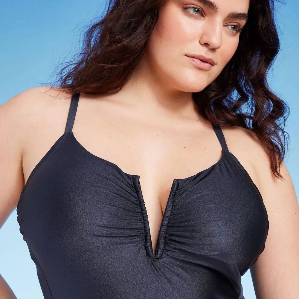 Shade‎ & Shore Women's Plus Size 18 Shirred V-Wire Plunge One Piece Swimsuit NWT - Picture 3 of 3